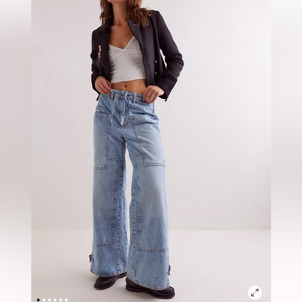 Free people CRVY outlaw Women's Light Blue Wide-Leg Jeans size Small NWOT - Picture 3 of 15